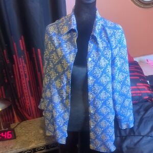 Liz Claiborne Blue Printed Button-Up Shirt Jacket